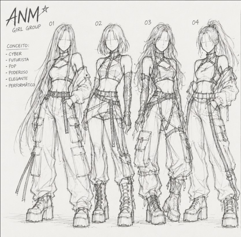 Esboço das quatro integrantes do ANM Girlgroup