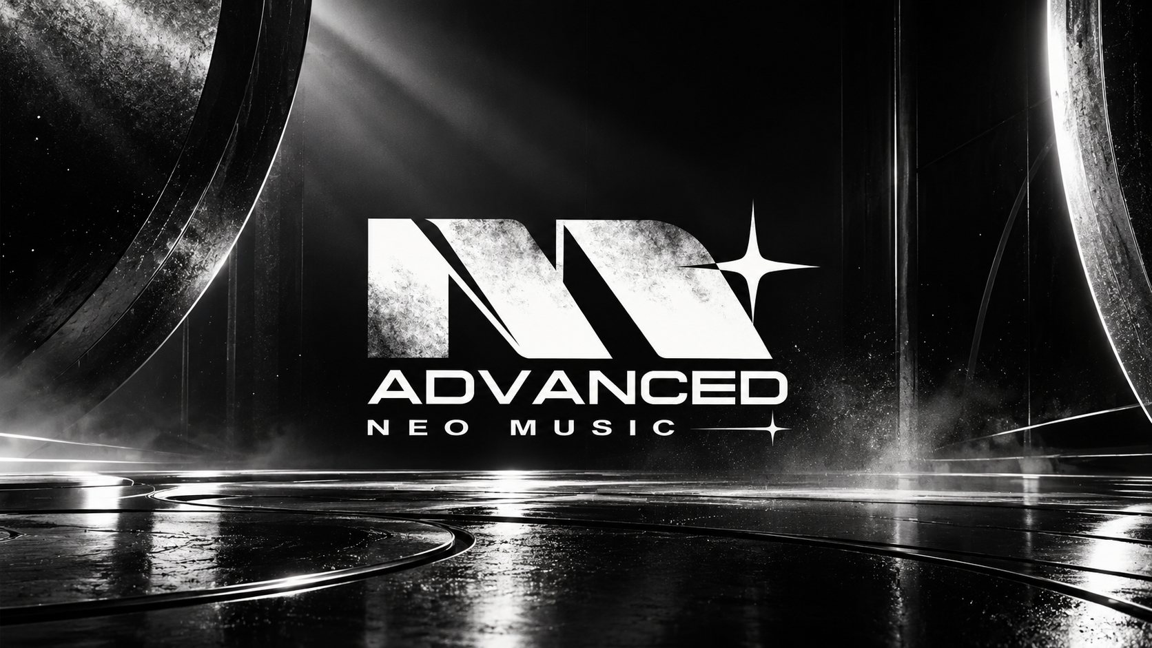 Logo da Advanced Neo Music em um palco preto e branco